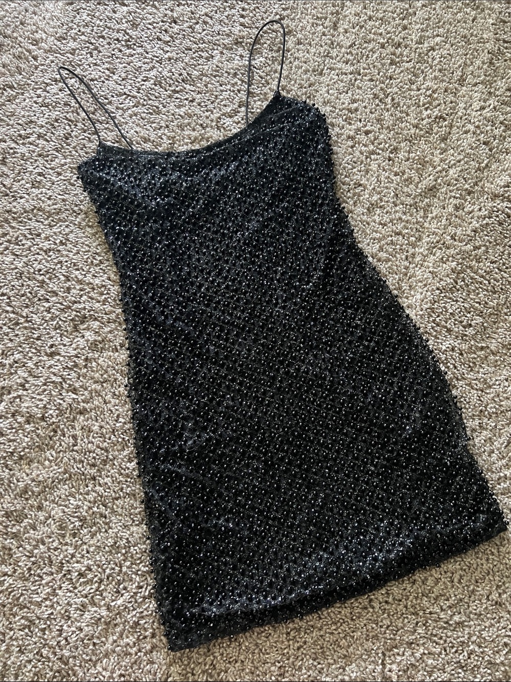 Oh Polly Black Beaded Mini Slip Dress